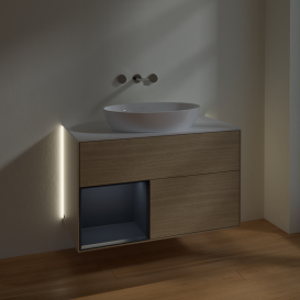 Тумба под раковину Villeroy & Boch Finion 100х50,1 см с подсветкой МДФ шпон дуба/стекло белое матовое GA11HGPC