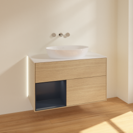 Тумба под раковину Villeroy & Boch Finion 100х50,1 см с подсветкой МДФ шпон дуба/стекло белое матовое GA11HGPC