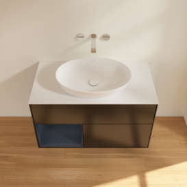 Тумба под раковину Villeroy & Boch Finion 100х50,1 см с подсветкой МДФ черный матовый лак/стекло белое матовое GA11HGPD