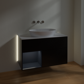 Тумба под раковину Villeroy & Boch Finion 100х50,1 см с подсветкой МДФ черный матовый лак/стекло белое матовое GA11HGPD
