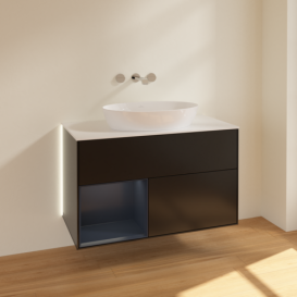Тумба под раковину Villeroy & Boch Finion 100х50,1 см с подсветкой МДФ черный матовый лак/стекло белое матовое GA11HGPD