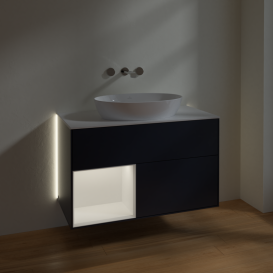 Тумба под раковину Villeroy & Boch Finion 100х50,1 см с подсветкой МДФ темно-синий матовый лак/стекло белое матовое GA11MTHG
