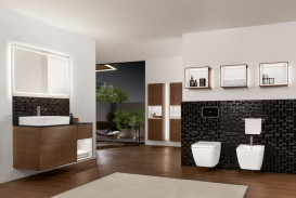 Тумба под раковину Villeroy & Boch Finion 120х50,1 см с подсветкой МДФ шпон грецкого ореха/стекло черное матовое F152MTGN