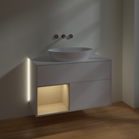 Тумба под раковину Villeroy & Boch Finion 100х50,1 см с подсветкой МДФ глянцевый белый лак/стекло белое матовое GA11PCGF