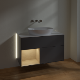 Тумба під раковину Villeroy & Boch Finion 100х50,1 см з підсвічуванням антрацит матовий лак/скло біле матове GA11PCGK