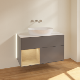 Тумба під раковину Villeroy & Boch Finion 100х50,1 см з підсвічуванням антрацит матовий лак/скло біле матове GA11PCGK