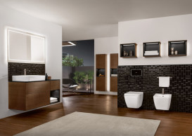 Тумба под раковину Villeroy & Boch Finion 120х50,1 см с подсветкой МДФ шпон грецкого ореха/стекло черное матовое F152PDGN