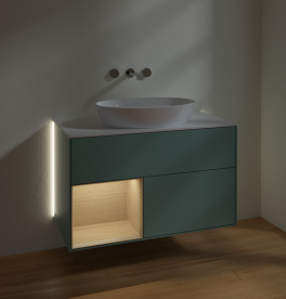 Тумба під раковину Villeroy & Boch Finion 100х50,1 см із підсвічуванням МДФ оливковий матовий лак/скло біле матове GA11PCGM