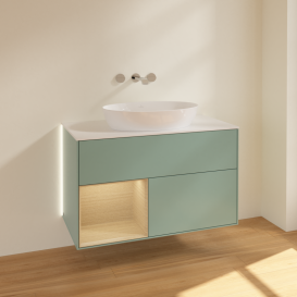 Тумба під раковину Villeroy & Boch Finion 100х50,1 см із підсвічуванням МДФ оливковий матовий лак/скло біле матове GA11PCGM