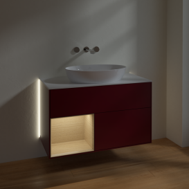 Тумба под раковину Villeroy & Boch Finion 100х50,1 см с подсветкой МДФ пион матовый лак/стекло белое матовое GA11PCHB