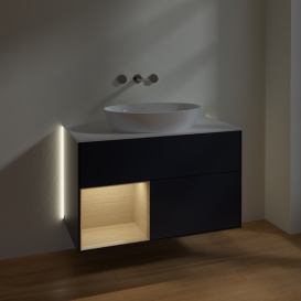 Тумба под раковину Villeroy & Boch Finion 100х50,1 см с подсветкой МДФ темно-синий матовый лак/стекло белое матовое GA11PCHG