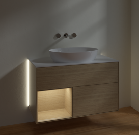 Тумба под раковину Villeroy & Boch Finion 100х50,1 см с подсветкой МДФ шпон дуба/стекло белое матовое GA11PCPC