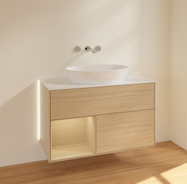 Тумба под раковину Villeroy & Boch Finion 100х50,1 см с подсветкой МДФ шпон дуба/стекло белое матовое GA11PCPC