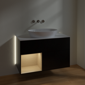 Тумба под раковину Villeroy & Boch Finion 100х50,1 см с подсветкой МДФ черный матовый лак/стекло белое матовое GA11PCPD