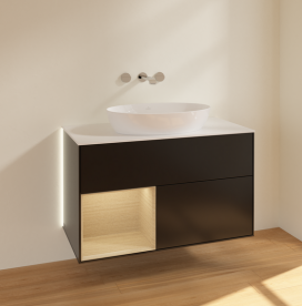 Тумба под раковину Villeroy & Boch Finion 100х50,1 см с подсветкой МДФ черный матовый лак/стекло белое матовое GA11PCPD