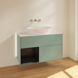 Тумба под раковину Villeroy & Boch Finion 100х50,1 см с подсветкой МДФ оливковый матовый лак/стекло белое матовое GA11PDGM