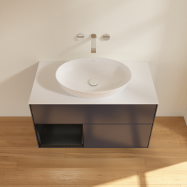 Тумба під раковину Villeroy & Boch Finion 100х50,1 см із підсвічуванням МДФ темно-синій матовий лак/скло біле матове GA11PDHG