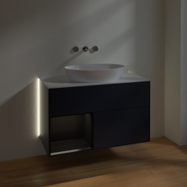Тумба під раковину Villeroy & Boch Finion 100х50,1 см із підсвічуванням МДФ темно-синій матовий лак/скло біле матове GA11PDHG