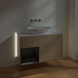 Тумба под раковину Villeroy & Boch Finion 100х50,1 см с подсветкой МДФ шпон дуба/стекло белое матовое GA11PDPC