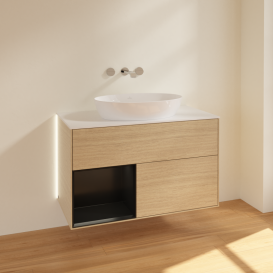 Тумба под раковину Villeroy & Boch Finion 100х50,1 см с подсветкой МДФ шпон дуба/стекло белое матовое GA11PDPC