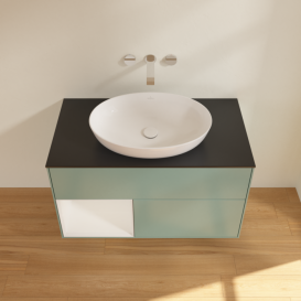 Тумба под раковину Villeroy & Boch Finion 100х50,1 см с подсветкой МДФ оливковый матовый лак/стекло черное матовое GA12GFGM