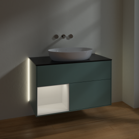 Тумба под раковину Villeroy & Boch Finion 100х50,1 см с подсветкой МДФ оливковый матовый лак/стекло черное матовое GA12GFGM