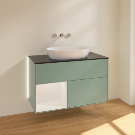 Тумба под раковину Villeroy & Boch Finion 100х50,1 см с подсветкой МДФ оливковый матовый лак/стекло черное матовое GA12GFGM