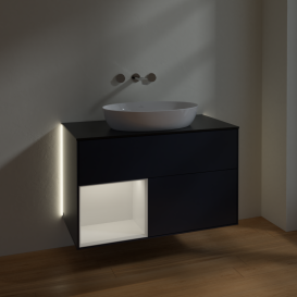 Тумба под раковину Villeroy & Boch Finion 100х50,1 см с подсветкой МДФ темно-синий матовый лак/стекло черное матовое GA12GFHG