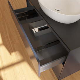 Тумба под раковину Villeroy & Boch Finion 100х50,1 см с подсветкой МДФ темно-синий матовый лак/стекло черное матовое GA12GFHG