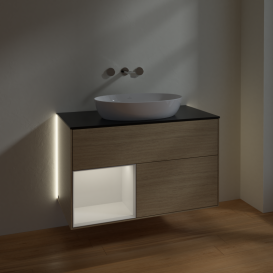 Тумба під раковину Villeroy & Boch Finion 100х50,1 см із підсвічуванням МДФ шпон дуба/скло чорне матове GA12GFPC