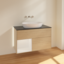 Тумба під раковину Villeroy & Boch Finion 100х50,1 см із підсвічуванням МДФ шпон дуба/скло чорне матове GA12GFPC