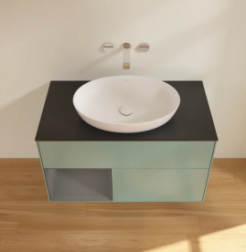 Тумба под раковину Villeroy & Boch Finion 100х50,1 см с подсветкой МДФ оливковый матовый лак/стекло черное матовое GA12GKGM