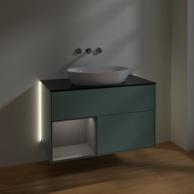 Тумба под раковину Villeroy & Boch Finion 100х50,1 см с подсветкой МДФ оливковый матовый лак/стекло черное матовое GA12GKGM