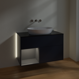 Тумба под раковину Villeroy & Boch Finion 100х50,1 см с подсветкой МДФ темно-синий матовый лак/стекло черное матовое GA12GKHG