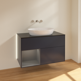 Тумба под раковину Villeroy & Boch Finion 100х50,1 см с подсветкой МДФ темно-синий матовый лак/стекло черное матовое GA12GKHG