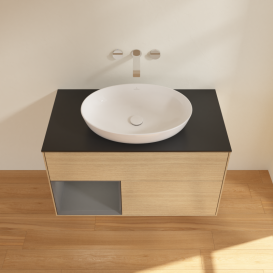 Тумба под раковину Villeroy & Boch Finion 100х50,1 см с подсветкой МДФ шпон дуба/стекло черное матовое GA12GKPC