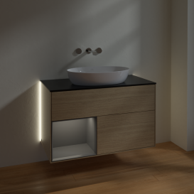 Тумба под раковину Villeroy & Boch Finion 100х50,1 см с подсветкой МДФ шпон дуба/стекло черное матовое GA12GKPC