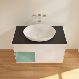 Тумба под раковину Villeroy & Boch Finion 100х50,1 см с подсветкой МДФ глянцевый белый лак/стекло черное матовое GA12GMGF