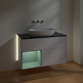 Тумба под раковину Villeroy & Boch Finion 100х50,1 см с подсветкой МДФ глянцевый белый лак/стекло черное матовое GA12GMGF