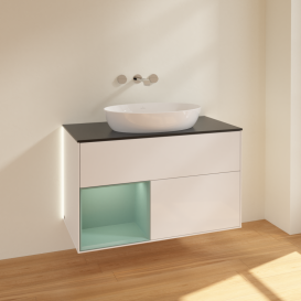 Тумба под раковину Villeroy & Boch Finion 100х50,1 см с подсветкой МДФ глянцевый белый лак/стекло черное матовое GA12GMGF