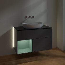 Тумба под раковину Villeroy & Boch Finion 100х50,1 см с подсветкой МДФ антрацит матовый лак/стекло черное матовое GA12GMGK