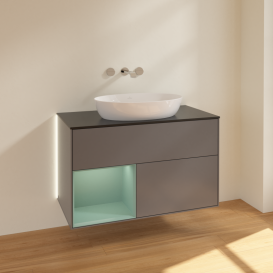 Тумба под раковину Villeroy & Boch Finion 100х50,1 см с подсветкой МДФ антрацит матовый лак/стекло черное матовое GA12GMGK
