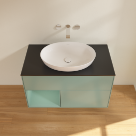 Тумба під раковину Villeroy & Boch Finion 100х50,1 см із підсвічуванням МДФ оливковий матовий лак/скло чорне матове GA12GMGM