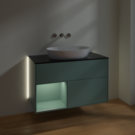 Тумба під раковину Villeroy & Boch Finion 100х50,1 см із підсвічуванням МДФ оливковий матовий лак/скло чорне матове GA12GMGM