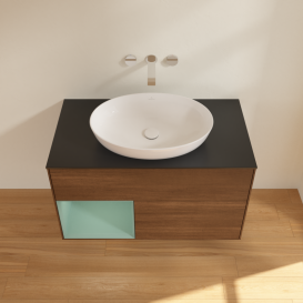 Тумба под раковину Villeroy & Boch Finion 100х50,1 см с подсветкой МДФ шпон грецкого ореха/стекло черное матовое GA12GMGN