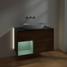 Тумба под раковину Villeroy & Boch Finion 100х50,1 см с подсветкой МДФ шпон грецкого ореха/стекло черное матовое GA12GMGN