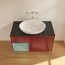 Тумба под раковину Villeroy & Boch Finion 100х50,1 см с подсветкой МДФ пион матовый лак/стекло черное матовое GA12GMHB