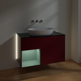 Тумба под раковину Villeroy & Boch Finion 100х50,1 см с подсветкой МДФ пион матовый лак/стекло черное матовое GA12GMHB