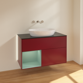 Тумба под раковину Villeroy & Boch Finion 100х50,1 см с подсветкой МДФ пион матовый лак/стекло черное матовое GA12GMHB