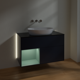 Тумба под раковину Villeroy & Boch Finion 100х50,1 см с подсветкой МДФ темно-синий матовый лак/стекло черное матовое GA12GMHG